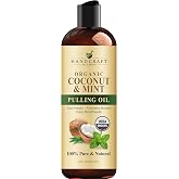 Handcraft Blends Organic Coconut Pulling Oil, Mouthwash - 8 Fl Oz | 100% Pure &amp; Natural, with Peppermint Oil, Alcohol &amp; Fluoride Free, for Fresh Breath, Oral Health, Cleaner Teeth &amp; Gums
