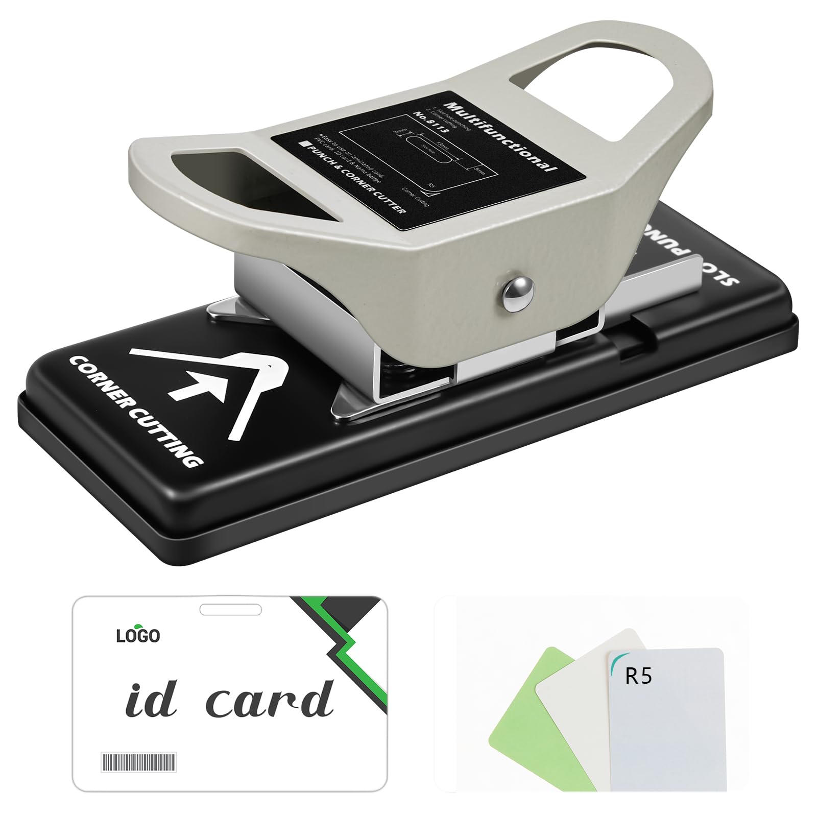 Photo 1 of 2 in 1 ID Badge Slot Hole Punch 3 x 13 mm and R5 Card Corner Trimmer Dual Use Hand Hold Slot Flat Hole Puncher DIY Corner Rounder Punch Tool for PVC ID Card Name Badge Photo Paper Crafts