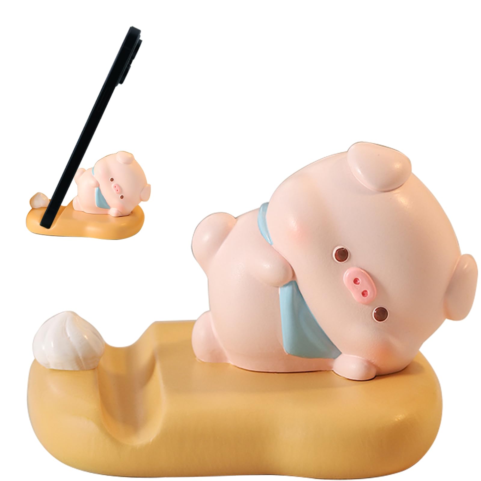 Meroqeel Cartoon Pig Cell Phone Stand for Desk, Cute Pig Lying Statue Phone Holder for Lovely Women Girls, Desktop Animal Figurine Mount for iPhone iPad Office Tablet Accessories Gifts