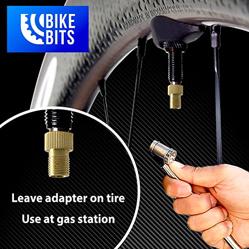 Bike Bits Brass Presta Valve Adapter - Convert Presta to Schrader - French/UK to US - Inflate Tire Using Standard Pump or Air Compressor (4 Pack) - Thumbnail 3