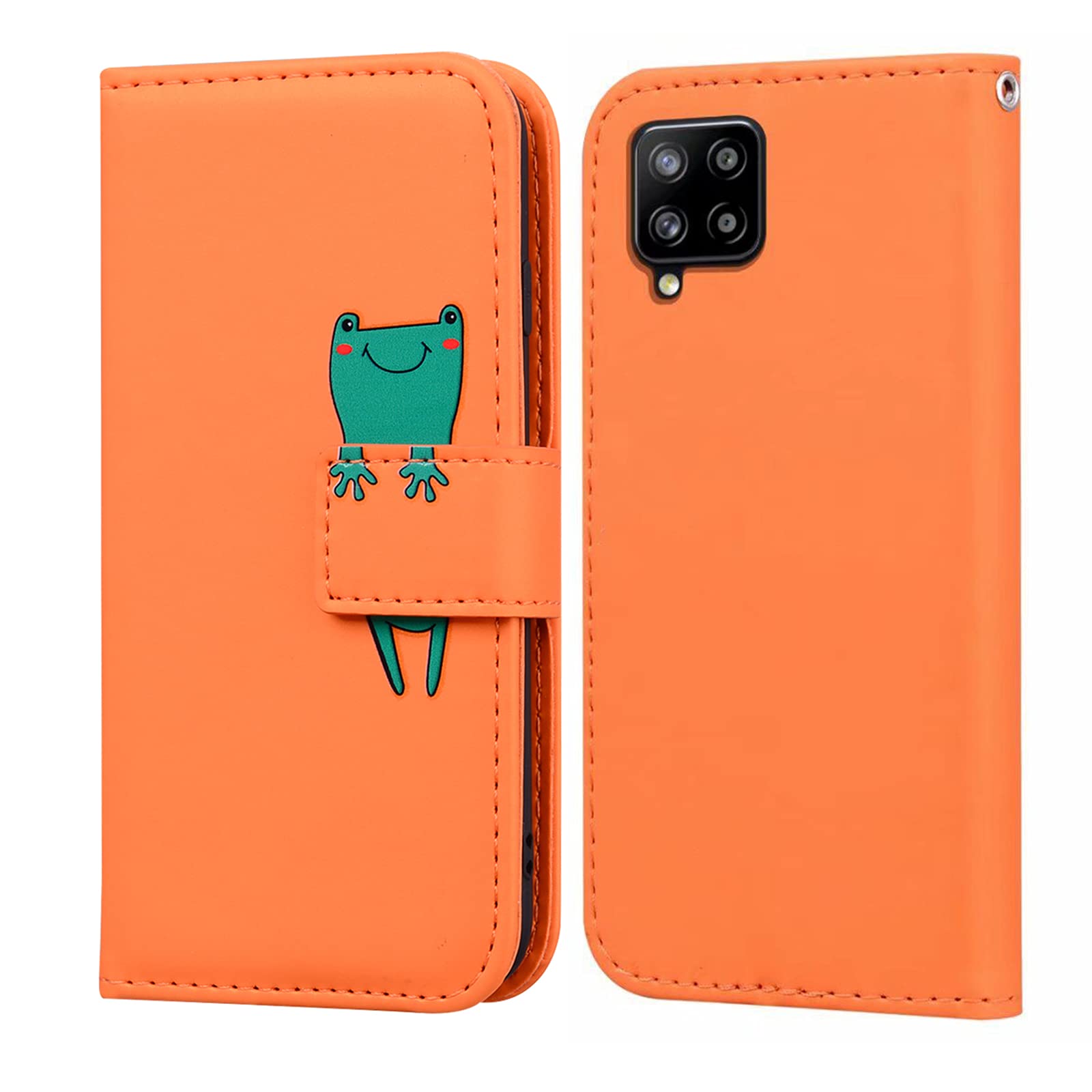 LUKASI for Samsung Galaxy A42 5G Case(6.6"), Cartoon Pattern Folding Stand PU Leather Wallet Flip Cover with TPU Inner Shell, Card Slots, Magnetic Closure (Samsung Galaxy A42 5G-Orange+Frog)