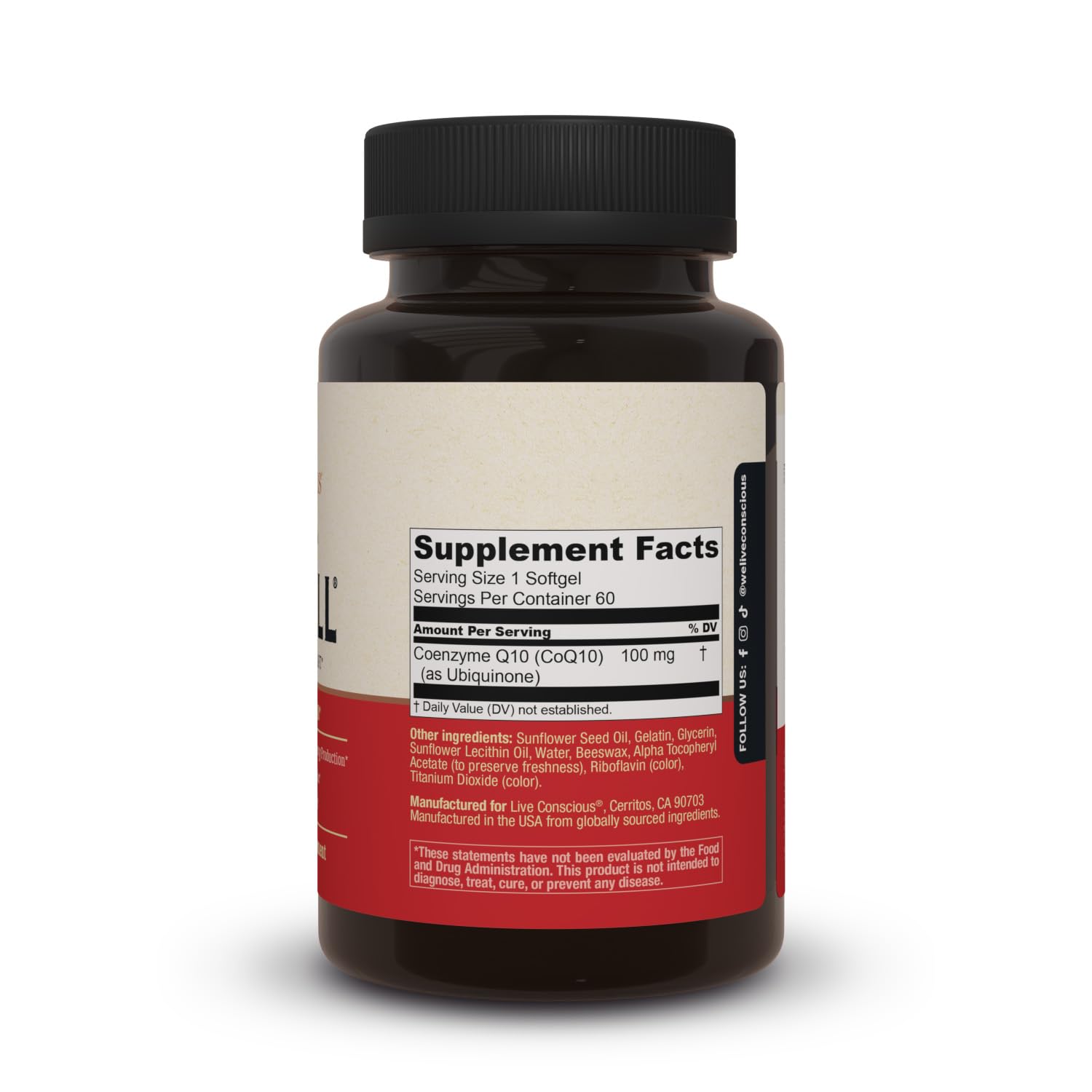 Live Conscious CoQWell - CoQ10 Heart, Brain, and Vascular Health Support, Coenzyme Q10 Ubiquinone - 60 Softgels - 60 Day Supply