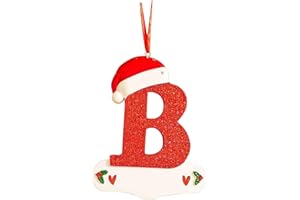 AYEBEAU Christmas Initial with Red Hat Christmas Tree Ornaments Personalized DIY Christmas 26 Letters Ornaments Christmas Decoration Xmas Tree Hanging Decor (B)