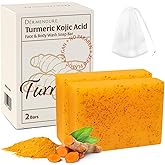 Turmeric Kojic Acid Soap – Hand-made Soap, Dark Spot Remover for Face & Body, Skin Brightening, Even Tone, Moisturizing with Collagen, Retinol, Vitamin E, Shea Butter & Hyaluronic Acid – 2 Bars
