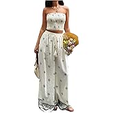 GORGLITTER Women's 2 Piece Sets Summer Dressy Tube Top And Bottom Set Vacation Outfits