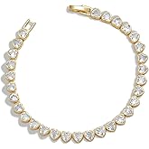 Pearich 14k Gold Filled Tennis Bracelet, 4mm 5mm Classic Heart Tennis Bracelet, Gold Bracelets For Women Jewelry Gift for Women Christmas Valentines Mothers Day