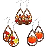 PINCHUAN 3PairsThanksgiving Earrings for Women Fall Earrings Wooden Earrings Cute Turkey Pumpkin Dangle Earrings Leaf Coffee Lightweight Fun Autumn Drop Earrings Thanksgiving Jewelry Gift