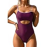 RXRXCOCO Women's 2026 One Piece Swimsuit Bathing Suit Tummy Control Scoop Neck Cutout Colorblock Adjustable Straps Swimwear