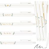 Ctosree 50 Pcs Bridal Shower Pens Wedding Pens for Guest Book Black Ink Retractable Ballpoint Pen for Bridal Shower Proposal Bachelor Slumber Party Women(Gold Word,Eucalyptus)