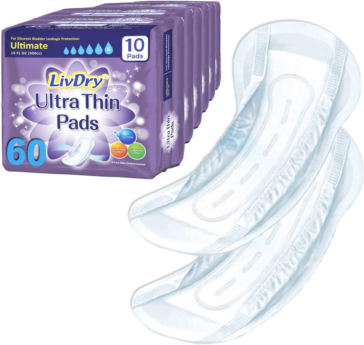 LivDry Incontinence Ultra Thin Pads for Women | Leak Protection and Odor Control | Extra Absorbent (Ultimate 60-Count): Health & Personal Care