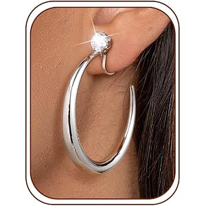 Awinesn Hoop Clip on Earrings for Women 14K Gold/Silver Plated CZ Clip Earrings for Women Non Tarnish Large Hoop Earrings Hyp
