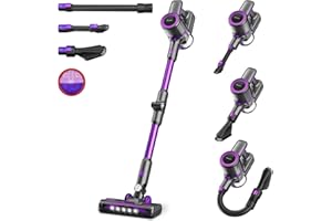 POWEART N700 Cordless Vacuum Cleaner, Powerful Cordless Stick Vacuum, 180° Foldable Wand, Extended Runtime, Lightweight Rechargeable Vacuum Cleaner for Home - Purple