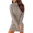 Langwyqu Womens Cable Knit Sweater Dress Sexy Long Sleeve Bodycon Turtleneck Mini Fall Sweaters Dresses