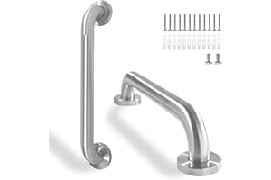 Rackickyer Shower Grab Bar, 2 Pack 16 Inch Brushed Nickel Bathroom Safety Bar, 1.25" Diameter 304 Stainless Steel Grab Bars for Bathtubs and Showers, Handicap Shower Grab Bar for Seniors Elderly