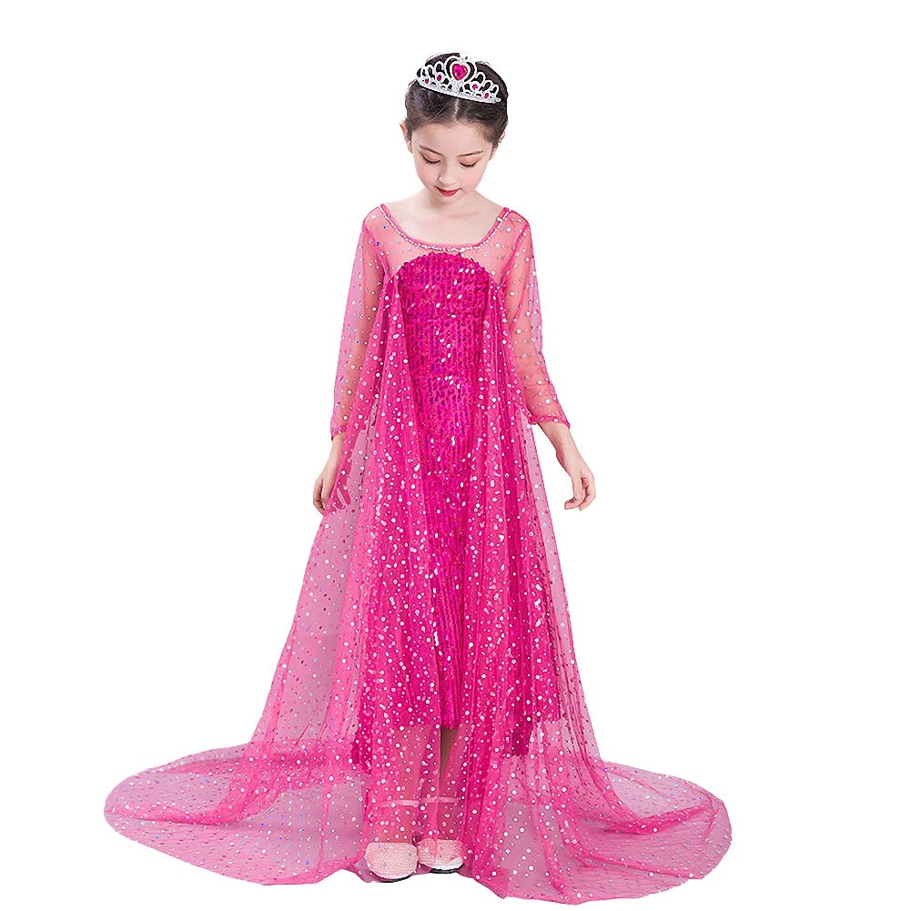 Lito Angels Princess Snow Queen Pink Sequin Fancy Dress Costume with Tulle Train Birthday Party Outfit for Girls Kids Age 11-12 Years
