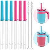 Bubrike Replacement Straws Set Compatible With Reduce Kids Coldee 2.0 Tumbler 14 Oz,Spill-Proof Replacement Silicone Top Lid Parts- 6 Silicone Valve and Straw,2 Cleaning Brushes (Blue+ Rose)