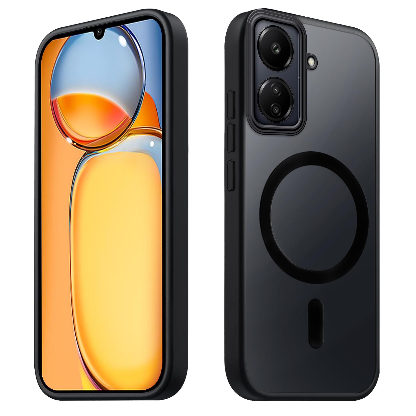 Tawarror Magnetic Case for Xiaomi Redmi 13C, Matt Translucent Mobile Phone Case for Redmi 13C/Xiaomi Poco C65 PC Back Scratch-Resistant TPU Drop Protection Shockproof Anti-Fingerprint Protective Case,