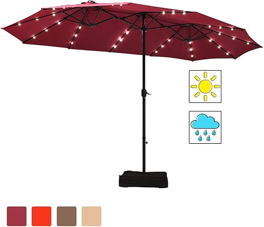 Amazon Com Tangkula 15 Ft Solar Led Patio Double Sided Umbrella With Base Solar Powered Led Outdoor Extra Large Market Umbrella With 36 Led Lights Crank Outdoor Twin Table Umbrella Base Included
