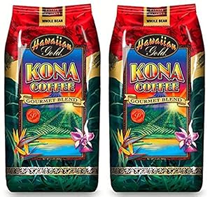 Image of Hawaiian Gold Kona Medium Roast Gourmet Blend Whole Bean Coffee - 2 Lbs Bag (Pack of 2)