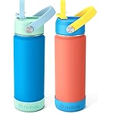 Fimibuke Kids Insulated Water Bottle, 18oz BPA FREE Kids Cups with Straw Double Wall Vacuum Tumbler 18/8 Stainless Steel Leak Proof Toddler Water Bottle for School Boys Girls (2 Pack, Ocean Life)