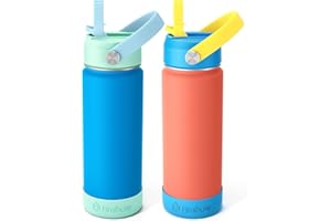 Fimibuke Kids Insulated Water Bottle - 18oz BPA-FREE Kids Cups with Straw Double Wall Vacuum Tumbler 18/8 Stainless Steel Leak Proof Toddler Water Bottle for School Boys Girls (2 Pack, Ocean Life)