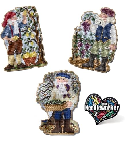 Mill Hill Down Under Santa Kreuzstich-Set – 3 Motive Mit Perlen – Koala, Kiwi, Känguru-Weihnachtsmann – 11,4x7,6 Cm