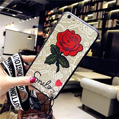 GshoppingLife iPhone Apple 7/8 Plus X Case Cover Flowers Protective Shell Embroidery Rose Wristband Lanyard Lace Hard Case Cover For iPhone (White-Lace, iPhone 7/8 plus)