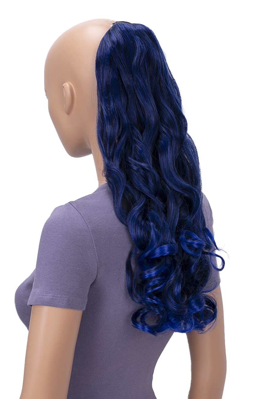 CAISHA 20" Hairpiece Clip On Ponytail Extension Wavy Black Blue Mix HCB2-1 โ image 1