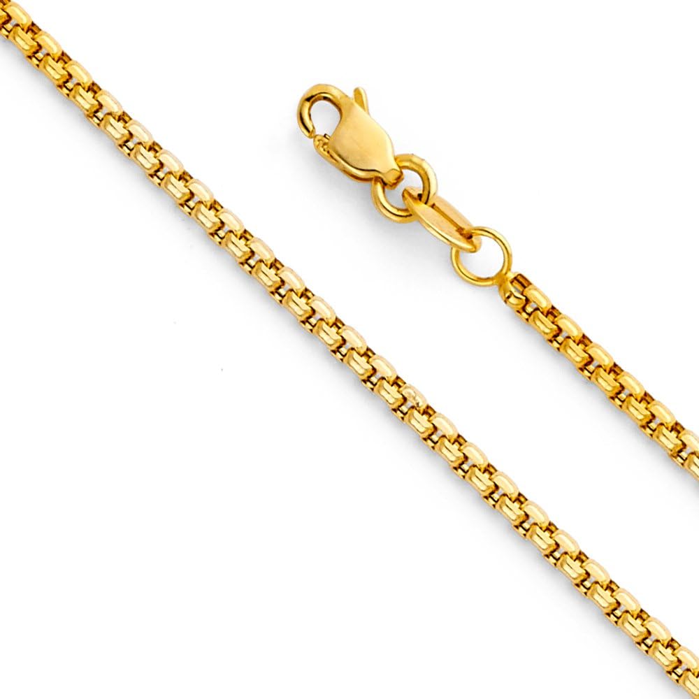 TWJC 14k Yellow OR White OR Pink Gold 1.5mm Hollow Half Round Box Chain Necklace with Lobster Claw Clasp