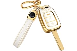 Lucrum Compatible with Honda Key Fob Cover & Leather Keychain - TPU Keyfob Case for Accord Civic CR-V SE LX HR-V (2014-2022) - White and Gold