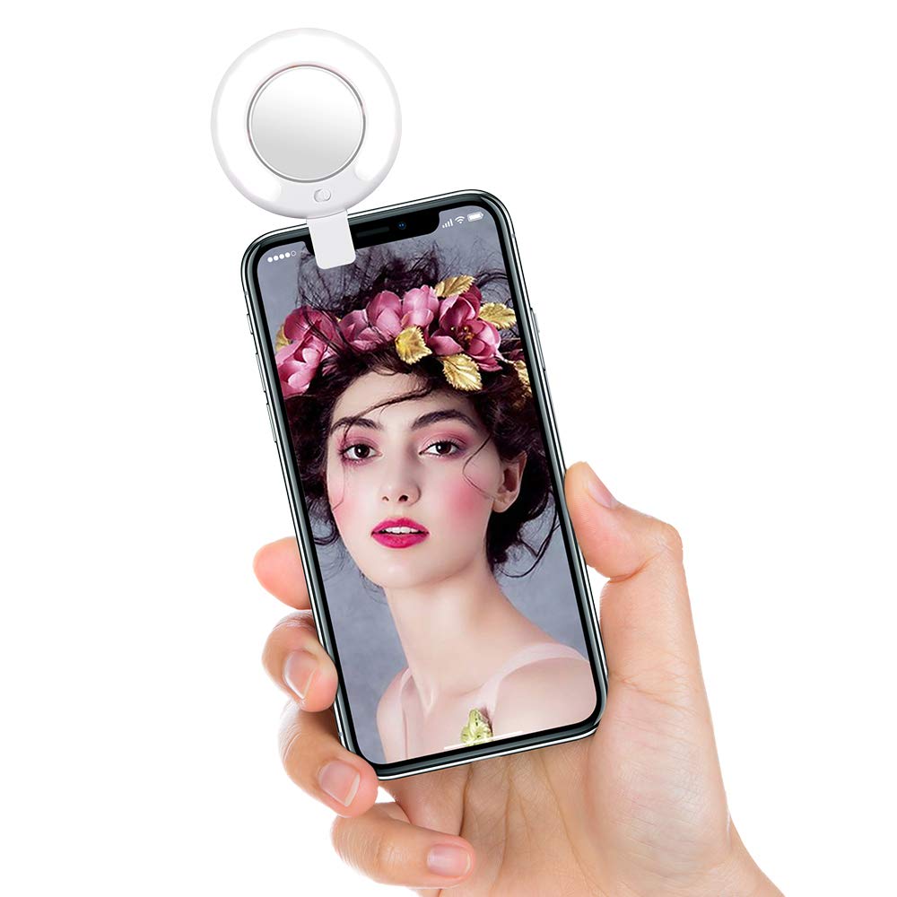 STARPIE Selfie Light Ring Rechargeable Battery with 15 LED for Smart Phone Camera Round Shape (White 6500k)
