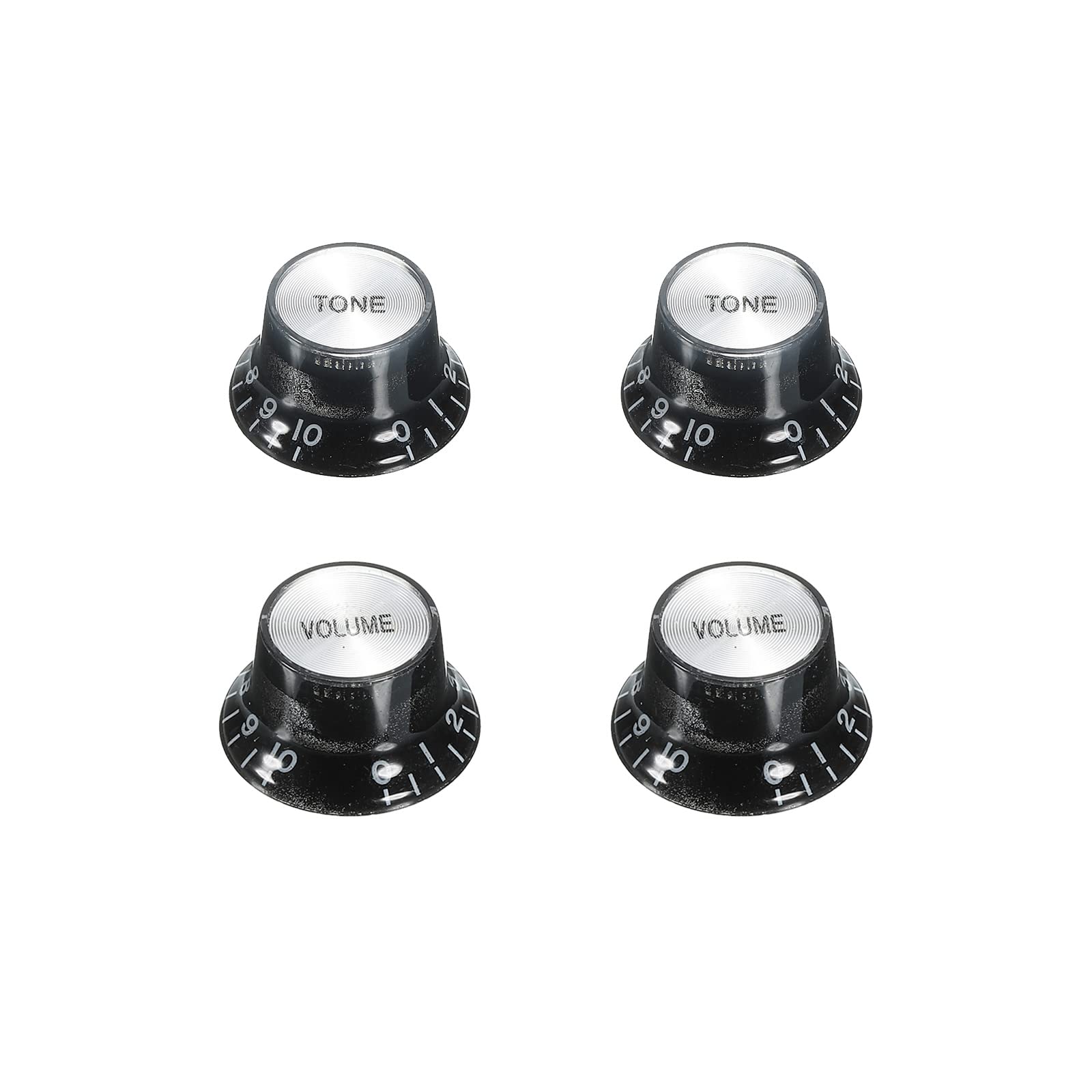 PATIKIL Top Hat Guitar Bell Knobs 6mm/0.24" ID 2 Volume 2 Tone Speed Control Knobs for ST/SQ Electric Guitar Replacement Plastic Aluminum Black 2Set