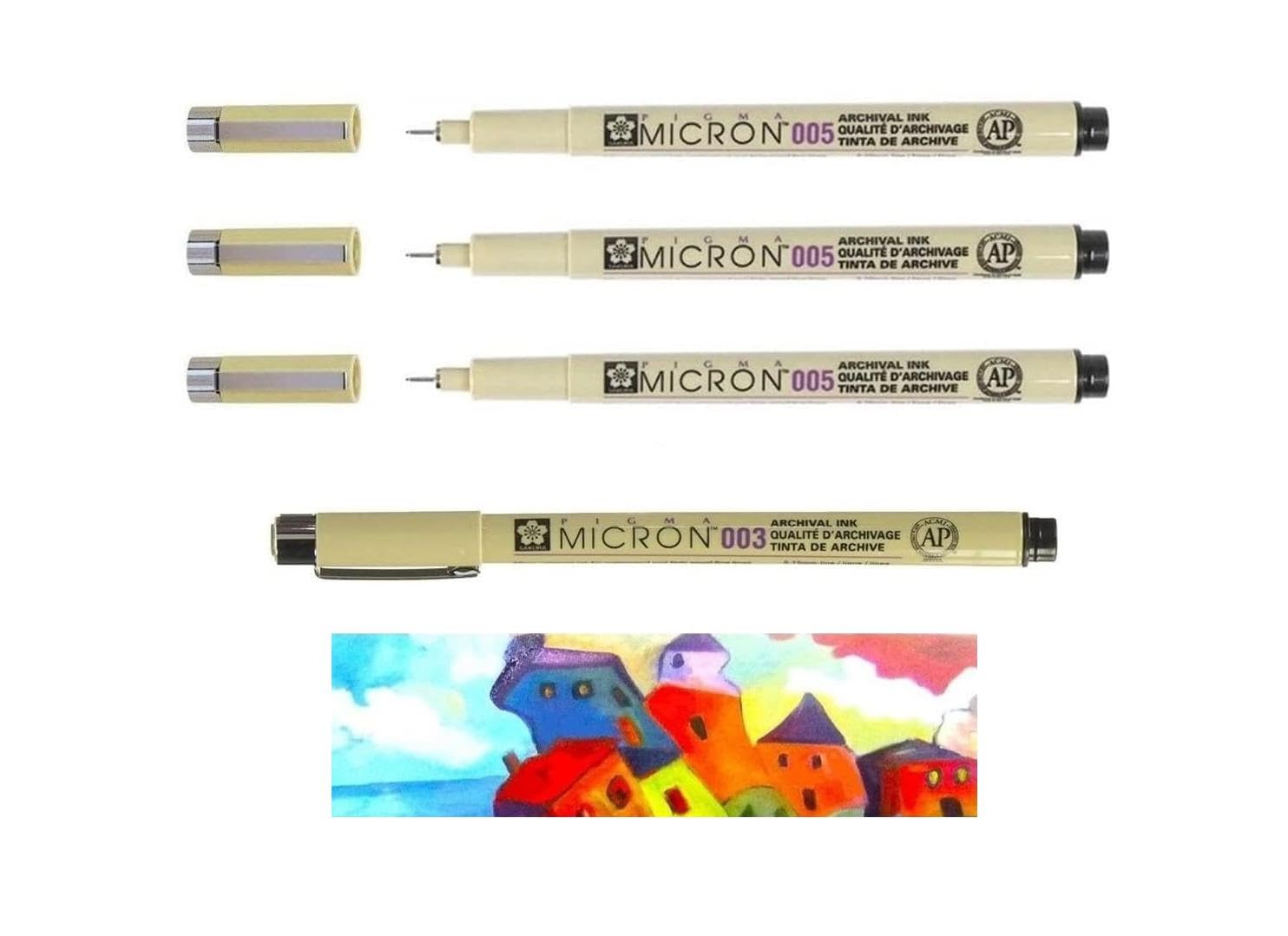 PIGMA MICRON Sakura Pigment Fineliners - 0.05mm - Black [Pack of 3] AND 1 PCS 003