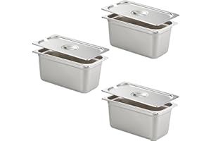 HECMAC 3 Pack Stainless Steel Anti-Jam 1/3 6-Inch Hotel Pans with Notched lid, Commercial Heavy Duty Stainless Steel, 23 Gauge