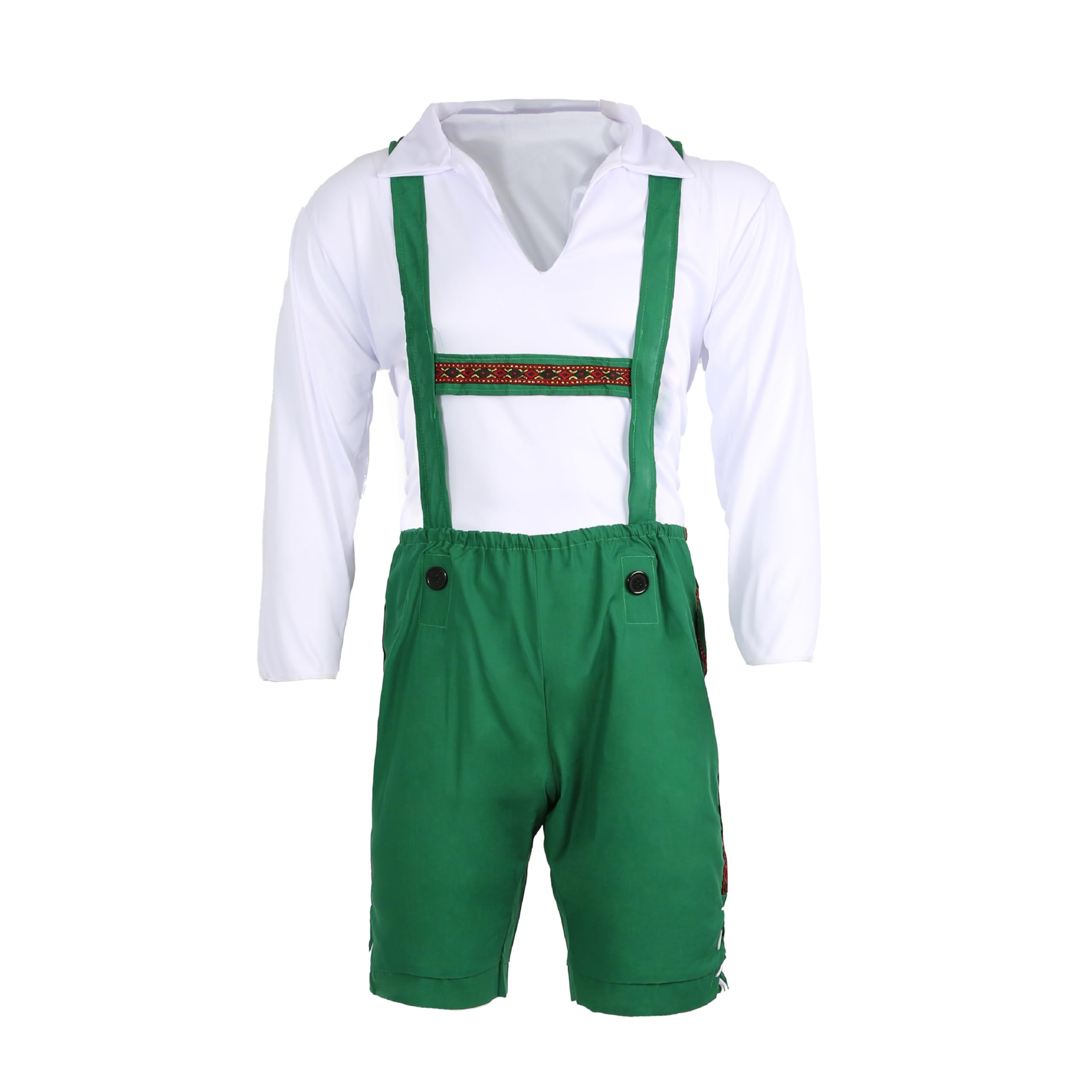 Mens Bavarian Costume - XX-Large - Green Lederhosen Style Trousers with traditional White shirt - Oktoberfest Fancy Dress