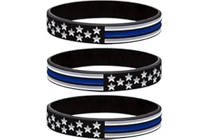 Sainstone Thin Blue Line American Flag Police Bracelet - Blue Lives Matter Silicone Rubber Wristband Band - Support Law Enforcement Gifts - 7" inch Size for Women
