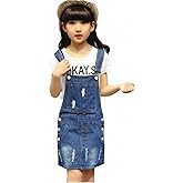 KIDSCOOL SPACE Girls Denim Overall Dress,Ripped Jeans Jumper