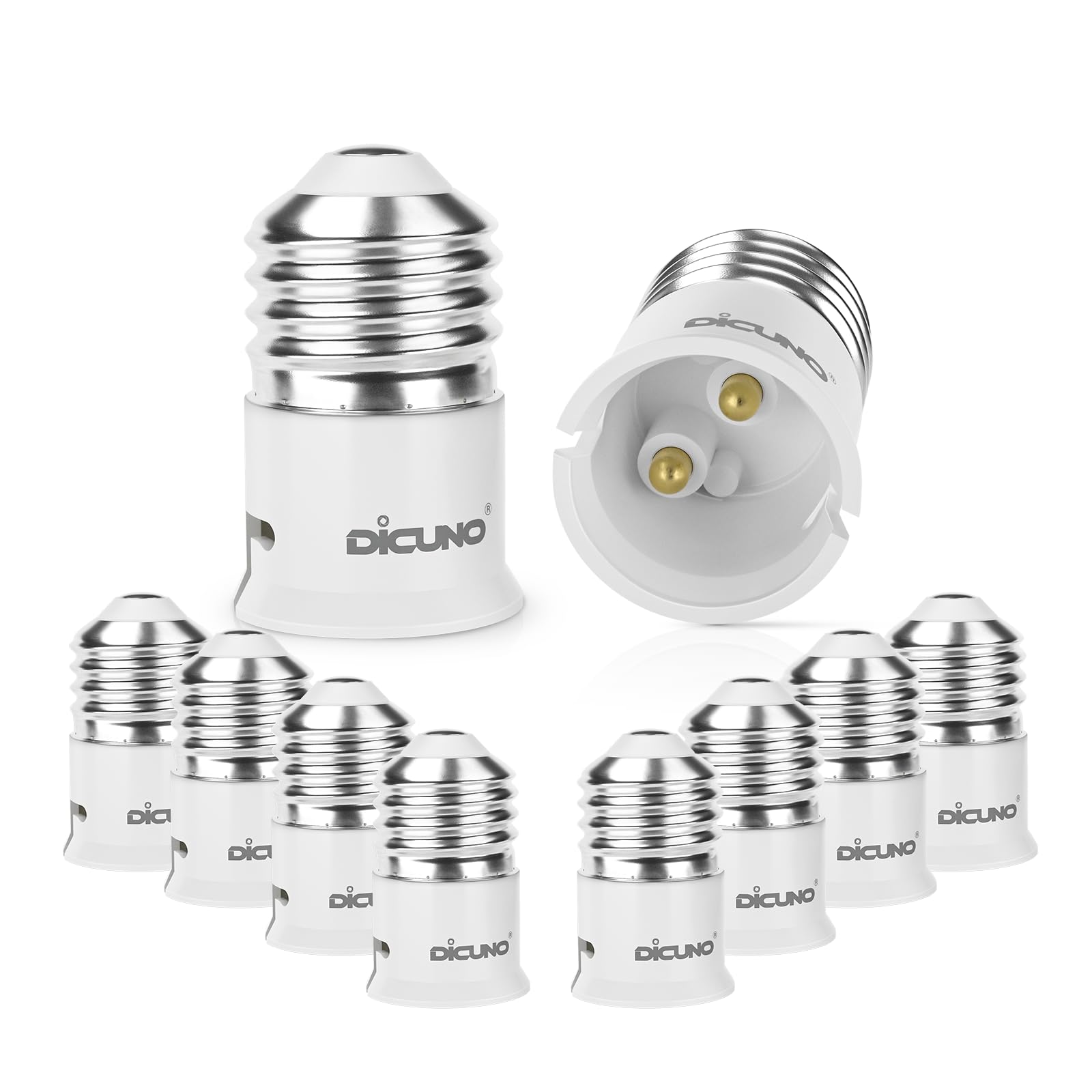 DiCUNO E27 to B22 Socket Converter, Screw to Bayonet Socket Adapter, ES to BC Lamp Base Adapter for LED Bulbs and Incandescent and CFL Bulbs (10 Packs)