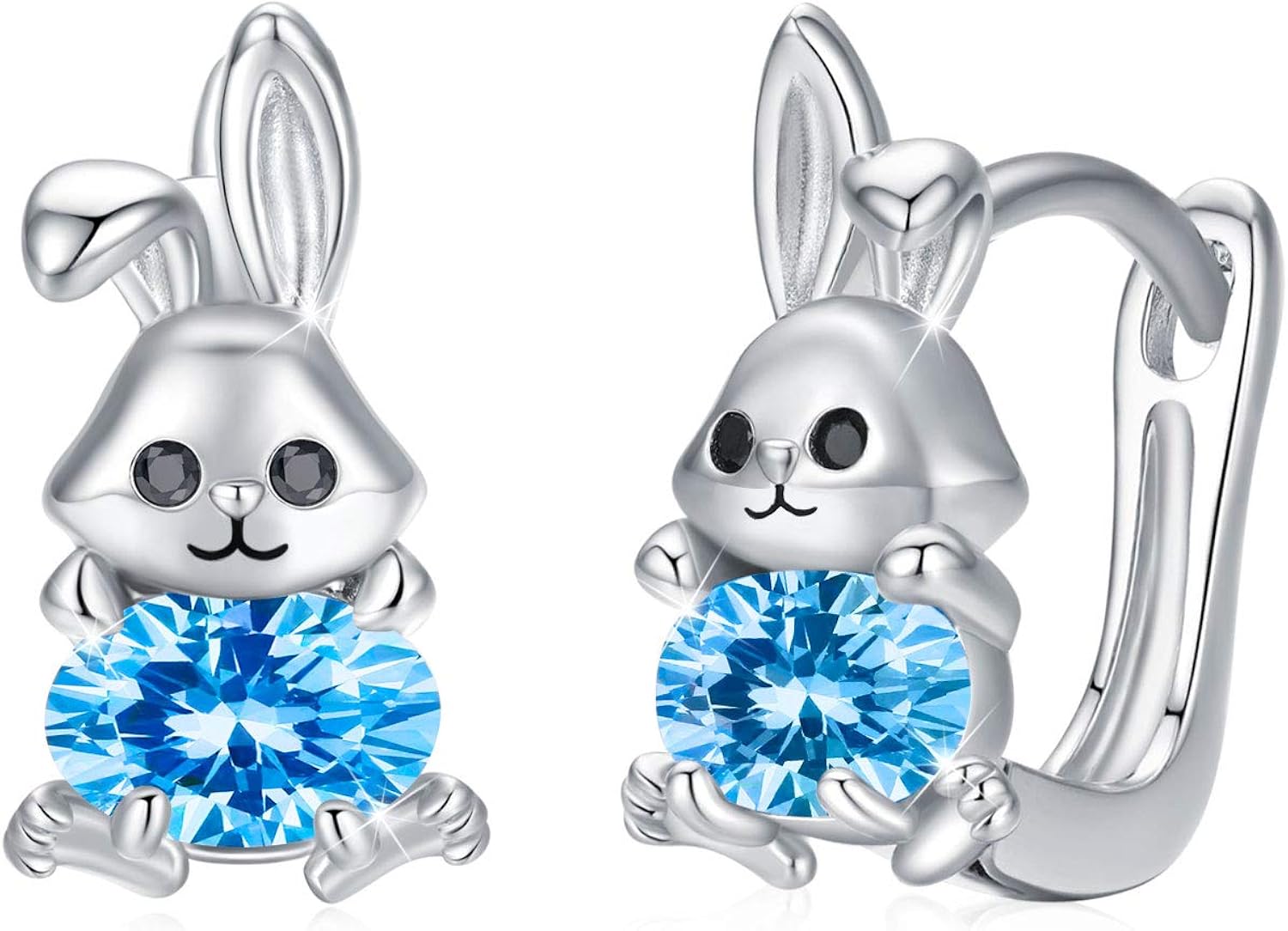 Bunny Earrings 925 Sterling Silver Cubic Zirconia Bunny/Rabbit Hoop
