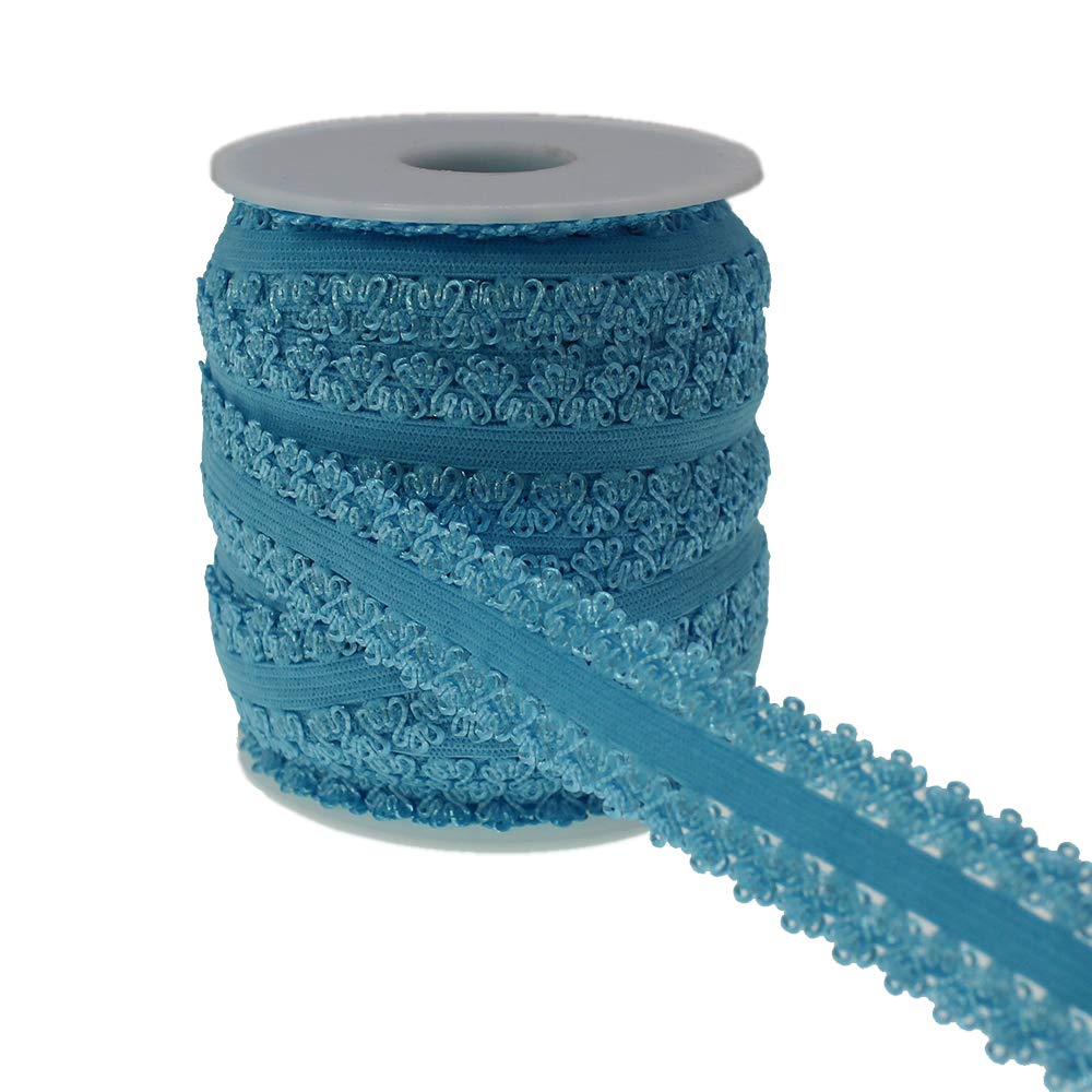 One Roll 16 Yards 3/4'' Picot Edge Stretch Lace, Frilly Edges Elastic Webbing,Lace for Headbands (Blue)