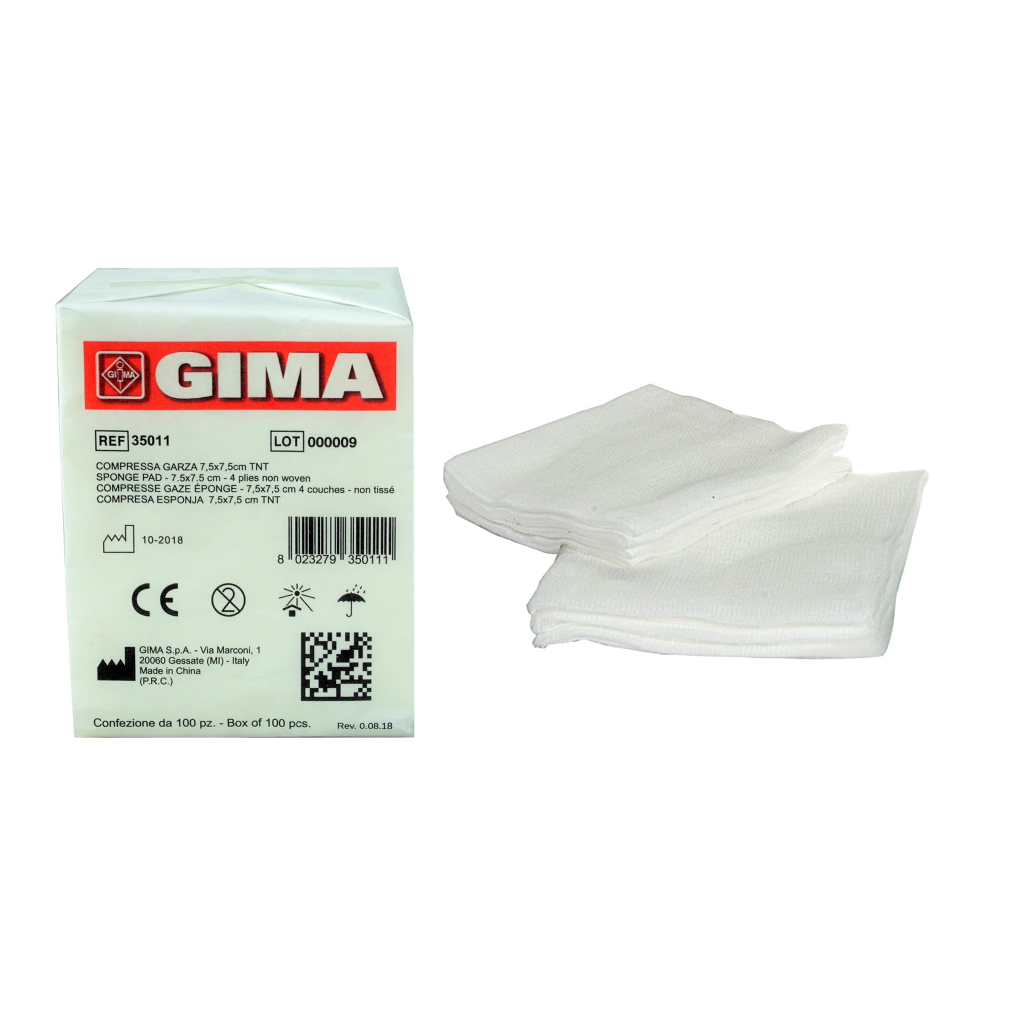 Gima 35011 Tablet Gauze, Non-Woven, 4 Layers, 7.5 x 7.5 cm, Pack of 1000