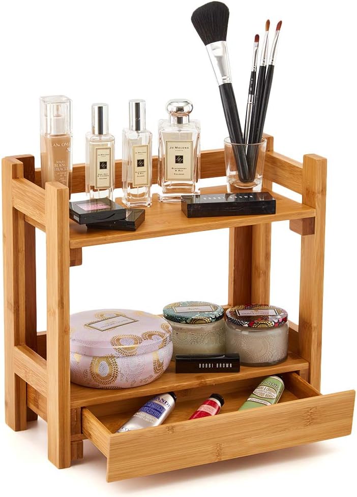 EZOWare Cosmetic Organizer, 2Tier Multifunction Bamboo Make Up Skin