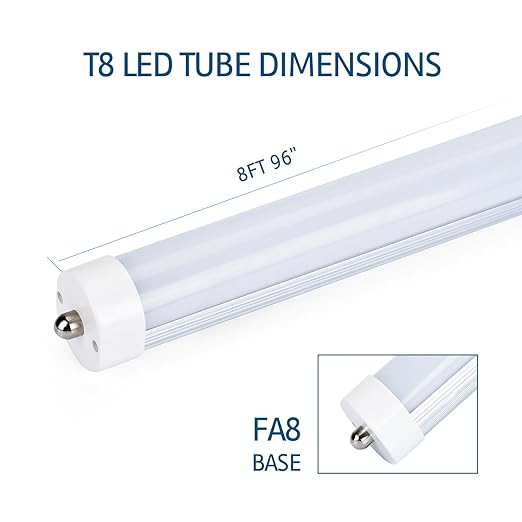 Zoopod T8 FA8 8FT LED Light Tube 36W(90W equivalent), 6500K, 3600 Lumen