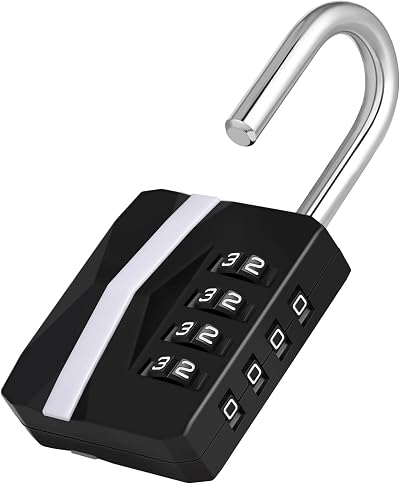 ZHEGE Combination Padlock 4 Digit Keyboard Lock for Gym Locker White on Black