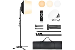 GLOSHOOTING Softbox Photography Lighting Kit, Four-Legged 16"X16" Professional Softbox Lighting Kit with 85W 3000-6000K LED Bulbs & Remote, Studio Lights for Photography/Video Recording/Live Streaming