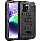 Beasyjoy for iPhone 14 Case Waterproof, Metal Heavy Duty Full Body Protective Case with Built-in Screen Protector, Military Grade Shockproof Dustproof Defender Rugged Cover 6.1 Inch, Black