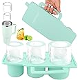 minstely Silicone Ice Cube Tray with Lid for 30-40 oz Tumbler Cups, Easy Release Ice Cube Mold for Freezer, Produces 3 Hollow Cylinder Ice Cubes, Ideal for Cooling Coffee, Cocktails, Whiskey (Green)
