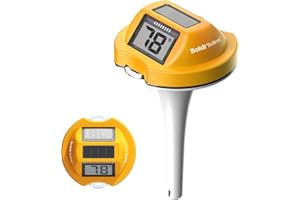 BALDRTHERM Pool Thermometer Solar Digital Floating, High Precision Large Screen Without Fogging with Double-Sided Display Screen for Swimming Pool, Aquarium, Spa, Hot Spring, Ponds(Yellow)