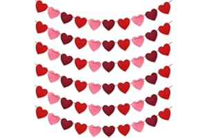 AKEROCK Valentines Day Decorations, 6 Strips Valentines Day Garland - Felt Heart Garland Banner for Mantle, Wall, Party Valentine Decorations - Hanging Hearts Decorations for Valentine Decor