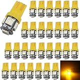 30-Pack 194 Amber LED Light 12V, AMAZENAR Car Interior and Exterior T10 5-SMD 5050 Chips Replacement For W5W 168 2825 Map- Dome- Courtesy- License Plate- Dashboard Side Marker Light